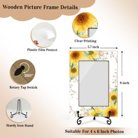 Sunflower Picture Frame, Wooden Family Photo Frame Gift - 4x6 Vertical Stand - Perfect For Tabletop -37