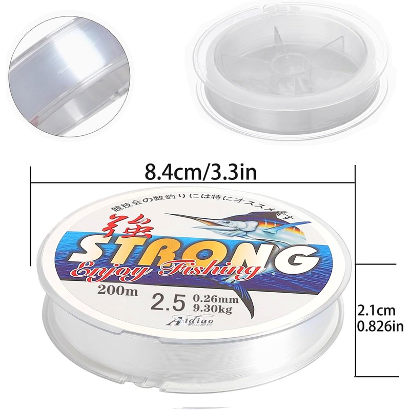 200 M Fish Line,0.26mm Fishing Wire,2.5 Spool Nylon Thread Clear