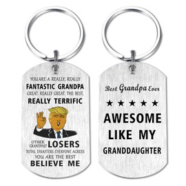 Mataly Grandpa Gifts - Best Grandpa Gifts from Granddaughter - Grandpa Birthday Gifts from Granddaughter, Trump Awesome Grandpa Keychain