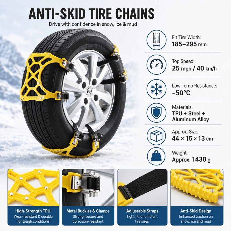 3-Piece Emergency Tire Traction Belts for Snow & Mud –