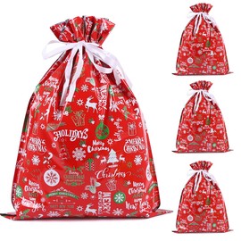 Christmas Bags - 4PCS 43 * 58 cm Large Size Xmas Gift Wrapping Bag, Christmas Drawstring Bags with Red Snowflake and Christmas Tree for Christmas Party