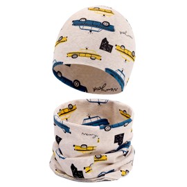 Cheerful Mario Cotton Hat Loop Scarf Sets Baby Boys Girls Soft Beanie Windproof Tube Scarf Children, Auto