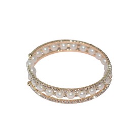 Hilufiet Elegant Multi Row Bracelet Crystal Pearl Cuff Rhinestone Bridals Crystal Stunning Bangle Bracelet Layered Cuff Bracelet for Women-Gold