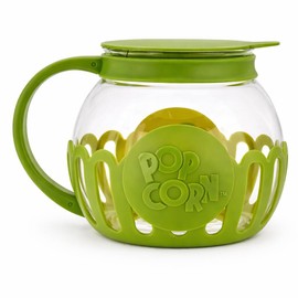 Ecolution Micro-Pop Microwave Popcorn Popper 1.5 QT - Temperature Safe Glass w/Multi Purpose Lid, Snack Size, Green
