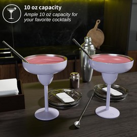 vaanshie Vacuum Sealed Margarita Glass with Lid (Lilac, Pack of 2) Break-Resistant Stainless Steel Cocktail Glass | Kitchen & Dining Ideal for gift Mother's Day
