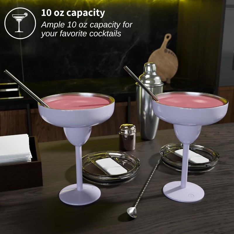 vaanshie Vacuum Sealed Margarita Glass with Lid (Lilac, Pack of