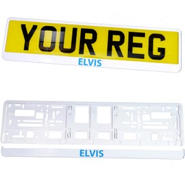 TAPORT® BLUE ELVIS TXT WHITE CAR REGISTRATION HOLDER FOR ANY CAR , VAN , TRUCK , TRAILER