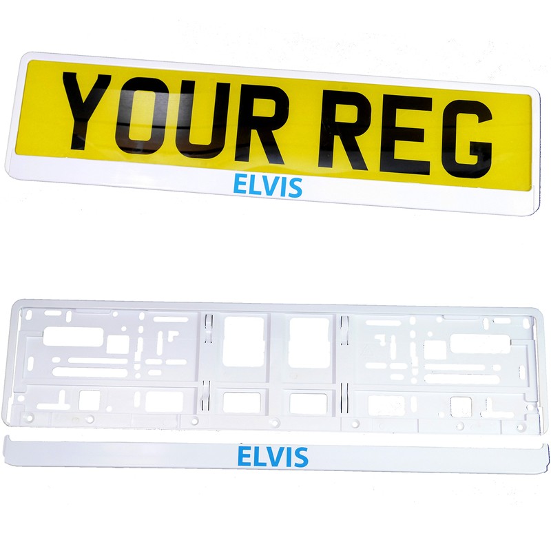 TAPORT® BLUE ELVIS TXT WHITE CAR REGISTRATION HOLDER FOR ANY