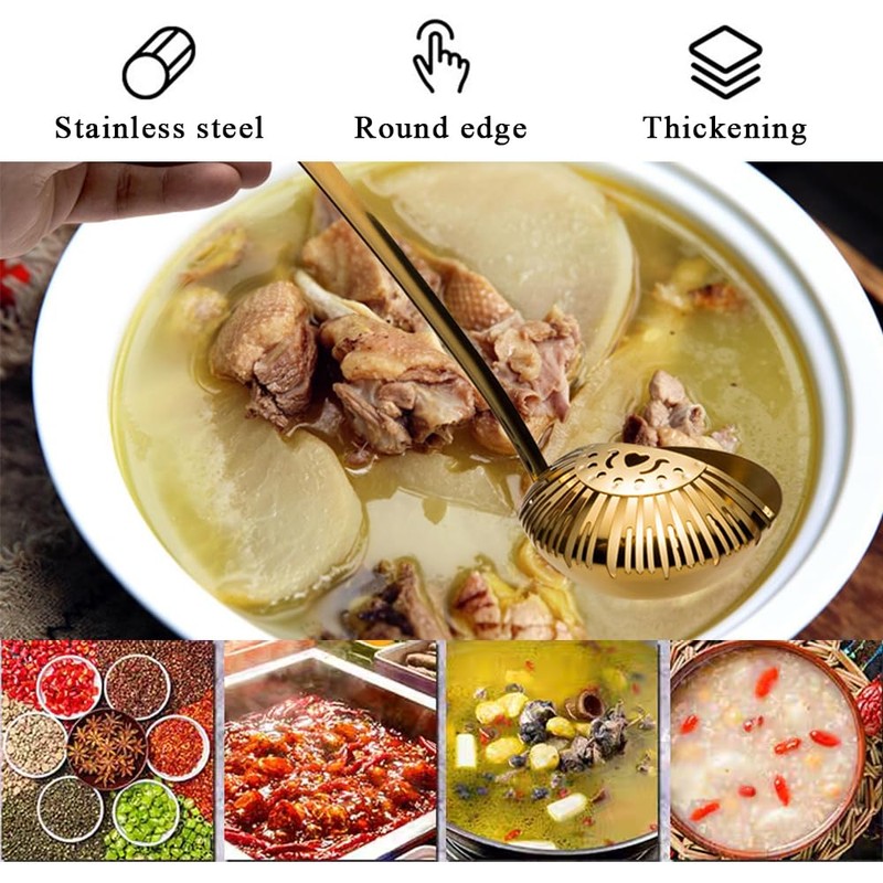 Ouliget Stainless Steel Strainer Ladle, 2 in 1 Soup Strainer
