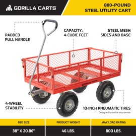 Gorilla Carts Gorilla Carts Heavy Duty Steel Utility Cart, Yard and Garden Wagon, 800 Lb, Red