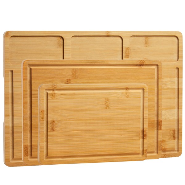 Natural Bamboo Cutting Board Set for Kitchen, 3-Piece Kitchen Chopping