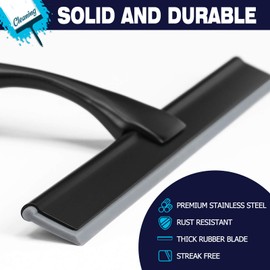 NETANY Shower Squeegee, 10-Inch Matte Black Squeegee, All-Purpose Stainless Steel Squeegee for Bathroom, Shower Doors, Mirrors, Tiles and Car Windows - 100% Streak Free
