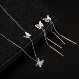 Chloeos Butterfly Earrings Necklace Set, Women's, Simple, Stainless Steel, Adult Cute, 18k Gold, Jewelry, Stainless Steel, No Gemstone