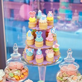 40Pcs Edible Oh Baby Cupcake Toppers Pink Blue Baby Shower Cupcake Picks Gender Reveal Cupcake Topper Decoration for Baby Shower Kids Birthday Party Supplies