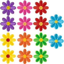 Hzopcw - 14 parches para planchar con flores, bonitos parches bordados de margaritas para sombreros, apliques para coser flores para ropa, chaquetas, jeans, sudaderas con capucha, camisas, paquetes de