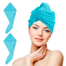 nice homeit Handtuch-Set mit 2 Haar-Turban, 100 % ringgesponnene Baumwolle, weich und bequem, hergestellt in Italien (Hellblau)