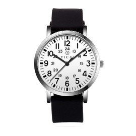 TICCI Unisex Men Women Medical Quartz Watch Arabic Numerals Military Time Easy Read Dial Silicone Band Waterproof for Students Doctors Nurses (Black White-2)