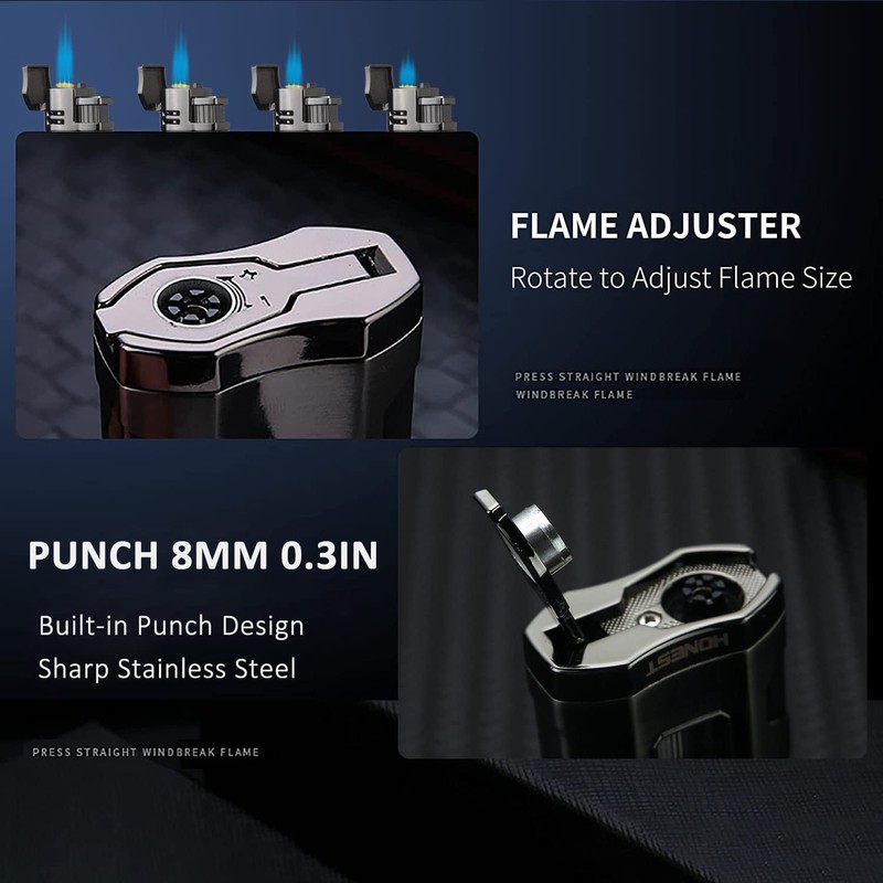 PROMISE Metal Lighter Triple Jet Flame Refillable Butane Lighters Windproof