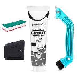 Pentausa Premixed Acrylic Sanded Tile Grout Repair Kit - Ready to Use Grout Renew Filler for Bathroom, Shower, & Kitchen Tile with Grout Removal Tool, Applicator & Sponge, (8.8 Oz - 250gr) (Black)