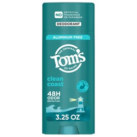 Tom'S Of Maine Desodorante Natural Sin Aluminio Clean Coast De Tom'S Of Maine Para Mujeres Y Hombres | Se Aplica Transparente | Protección Contra El Mal Olor Y La Humedad | In 3,25 Onzas (Paquete De