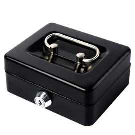 Small Cash Box with Lock and Slot - Jssmst Metal Coin Bank Small Lock Box, Black(SMCB0301N)