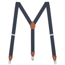 Buyless Fashion Leather Braces for Men - 48" Elastic Adjustable Straps 1" - Y Shape, Denim Blue