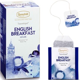 Ronnefeldt Teavelope English Breakfast - Black Tea Ceylon Summer Bags Tea Individually Wrapped, 25 Count - Strong, Smooth, Caffeinated - Hot or Iced