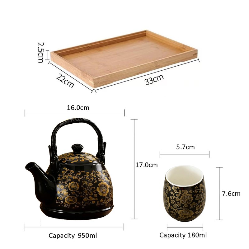KEYDUACU Japanese Tea Set, Kiln-Formed Ceramic Tea Set, Plum Blossom