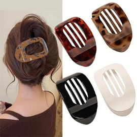 4 PCS Leopard Print Hair Clips for Women –Flat Hair Claw Clips, Curved Design for Comfort, Strong Hold for Thin or Thick Hair. Stylish Hair Accessories for Women & Girls. Suitable for Any Hairstyle