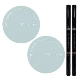 Innisfree 이니스프리 노세범 미네랄 파우더 2개+아이브로우 회갈색 2개 Innisfree No-Sebum Mineral Powder (2 pcs) + Eyebrow Dark Brown (2 pcs)