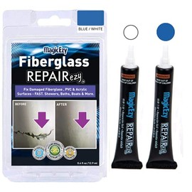 MagicEzy Fiberglass RepairEzy - Fiberglass Repair Kit in a Tube - Fix Wide Cracks, Chips and Holes - Fiberglass Showers, Hot Tubs, Canoes, Boats, Jet Skis - Ultra Strong (Blue & White)