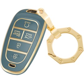 Key Fob Cover for Hyundai-Premium Key Case Shell with Gold Keychain fit Hyundai Sonata Santa fe Tucson, 5-blue, Small