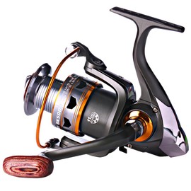 Sougayilang Spinning Fishing Reels with Left/Right Interchangeable Collapsible Wood Handle Powerful Metal Body 5.2:1/5.1:1 Gear Ratio Smooth 11BB for Inshore Freshwater Saltwater Fishing