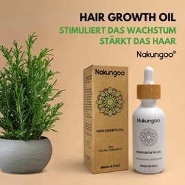NAKUNGOO Hair Growth Oil Ätherisches Rosmarinöl, um Haarwachstum zu Beschleunigen, mit Arganöl, Pfefferminzöl, Olivenöl und Jojobaöl | 100% Natürliches Haaröl, Made in Italy, Anti-Haarausfall, Vegan