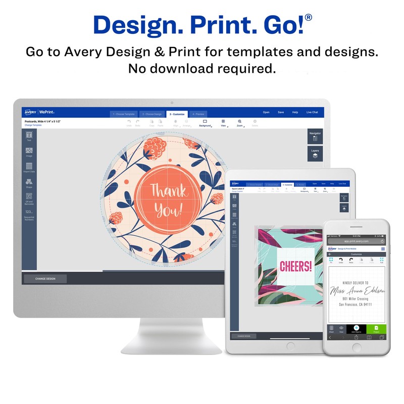 Avery Matte White Rectangle Labels, Sure Feed Technology, 2.5" x