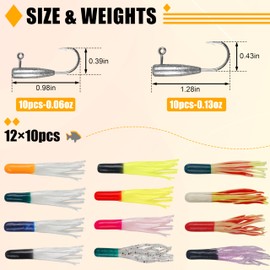 Crappie Jigs Kit with Tube Baits,120pcs Soft Plastic Crappie Lures & 20 Tube Jig Heads Soft Tube Worm Lures Crappie Jig Heads Hooks Set for Panfish Bass Trout Freshwater Saltwater Fishing