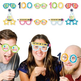 Big Dot of Happiness Happy 100th Day of School Glasses - Paper Card Stock 100 Days Party Photo Booth Props Kit - 10 Count