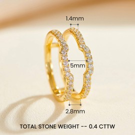 Blongme Cubic Zirconia Curved Wedding Band for Women Guard Ring Enhancers Engagement Ring 925 Yellow Gold Size 8