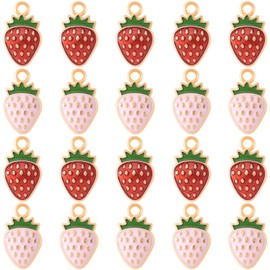 Joez Wondeful 20 Pcs Strawberry Charm, Bulk Red and Pink Enamel Fruit Charms, Cute Strawberry Keychain, Strawberry Accessories for Purse, Jewelry Making, Backpack, Bags (10pcs Red+10pcs Pink)
