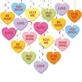 Whaline 36Pcs Valentine's Day Hanging Swirl Glitter Conversation Heart Party Swirl Colorful Heart Ceiling Hanging Decoration for Home Party Hanging Ornaments Decoration