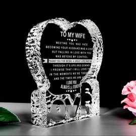 KWOOD Engraved Heart-Shaped Crystal Valentine's Day Gifts for Women, Custom Crystal Couples Wedding Anniversary Romantic Gifts for Her Wife