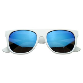 zeroUV Retro Intense Bright Color Mirror Lens Super Flat Top Horn Rimmed Sunglasses (White/Ice)