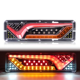 Singzhu 24V Vehicles/Truck Tail Light Assembly Pair - Amber/White/Red Light colors,57 LED Lamp Beads, IP67 Waterproof, 11.8" x 3.5", 5mm Mounting Screws, Brake/Turn Signal/Reverse/Running Lights