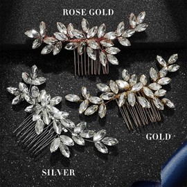 Yean Peine para el pelo de novia con diseño de flores y diamantes de imitación, accesorios para el cabello para mujeres y niñas (plata)
