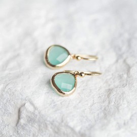 Dainty Aqua Blue Mint Green Dangle Earrings - 14k Gold-Plated, Hypoallergenic, Lightweight Sweet Crystal Glass Drops, Minimalist Beach Jewelry by MJLULU