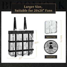 Bloomoak Adjustable Box-Fan-Holder for Horse Stall, Cool Whole House Coverage,Fits 20x20" Fans,Black,Large 27x27" (Black)