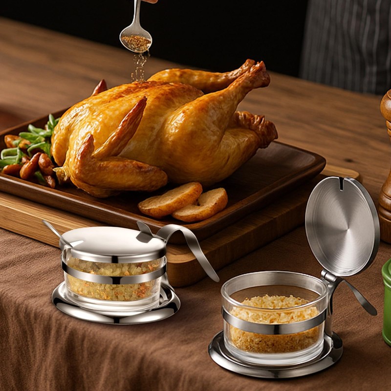 Honeydak 2 Set Stainless Steel Endurance Salt Server with Spoon