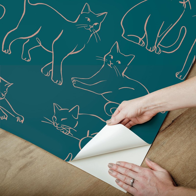 RoomMates Cat Poses Emerald Peel and Stick Wallpaper, RMWS1276