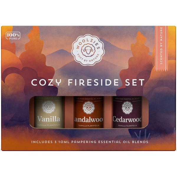 Woolzies Top 3 Cozy Fireside Essential Oil Set | Premium Oils incl. Cedarwood Vanilla & Sandalwood | Therapeutic Grade Aromatherapy Oils | Great Scent for Spa/Home