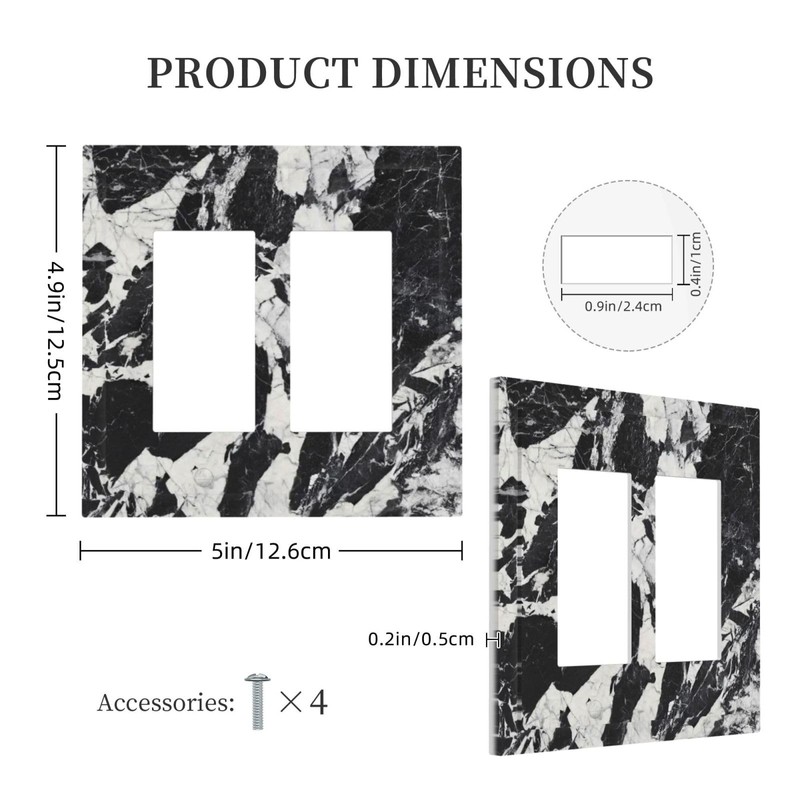 Black White Marble Abstract Luxury Decorative Outlet Covers 2 Gang